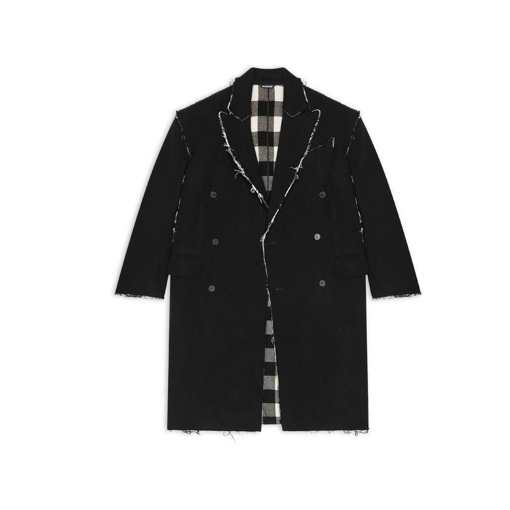 Men's Balenciaga Raw Edge Coat Jackets Black | 3179JIGUP