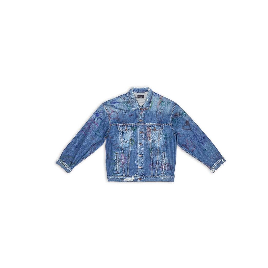 Men's Balenciaga Scribble Oversized Jackets Blue | 6421WDJNB