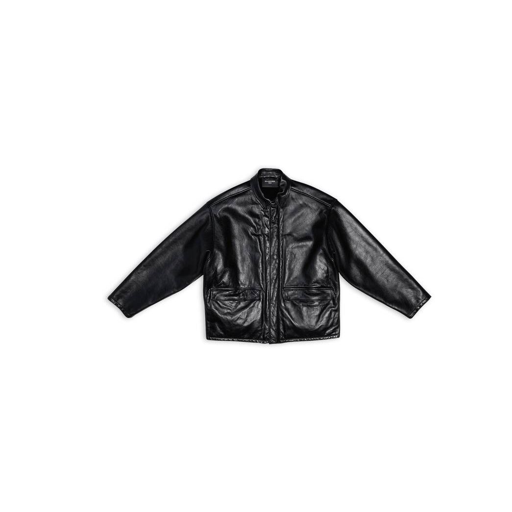 Men's Balenciaga Shearling Lining Jackets Black | 2704FMLEY