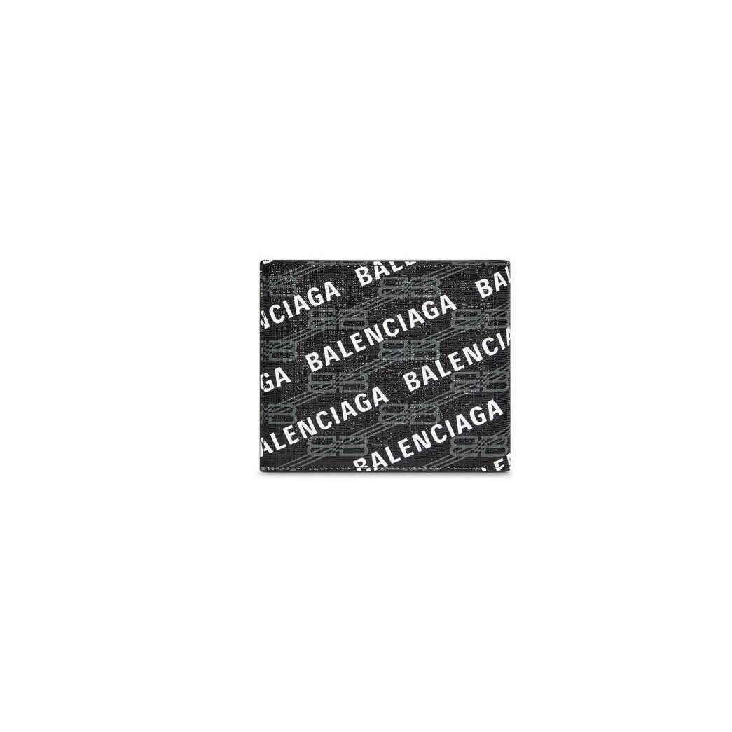 Men's Balenciaga Signature Square Folded Bb Monogram Coated Canvas And Allover Logo Wallets Black | 0296PROJC