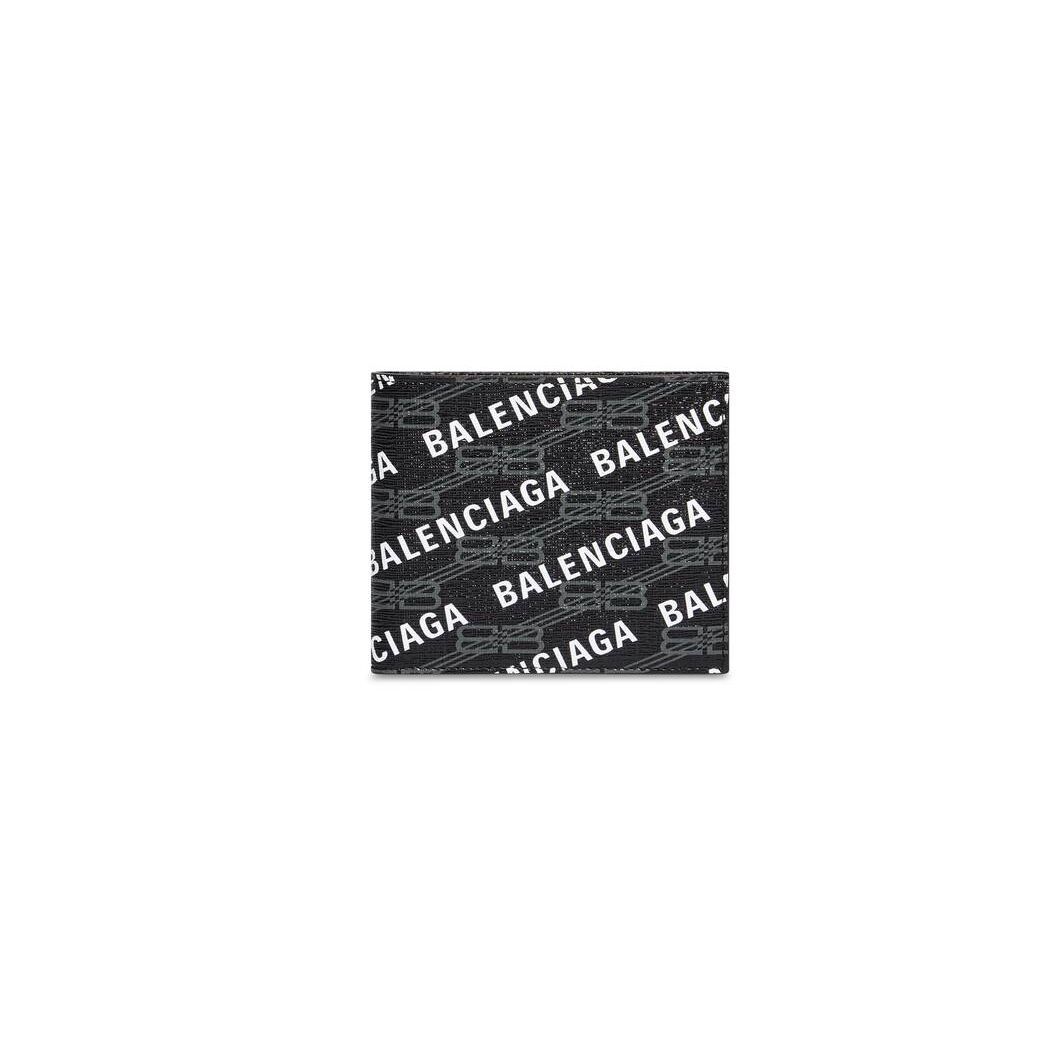 Men\'s Balenciaga Signature Square Folded Bb Monogram Coated Canvas And Allover Logo Wallets Black | 0296PROJC