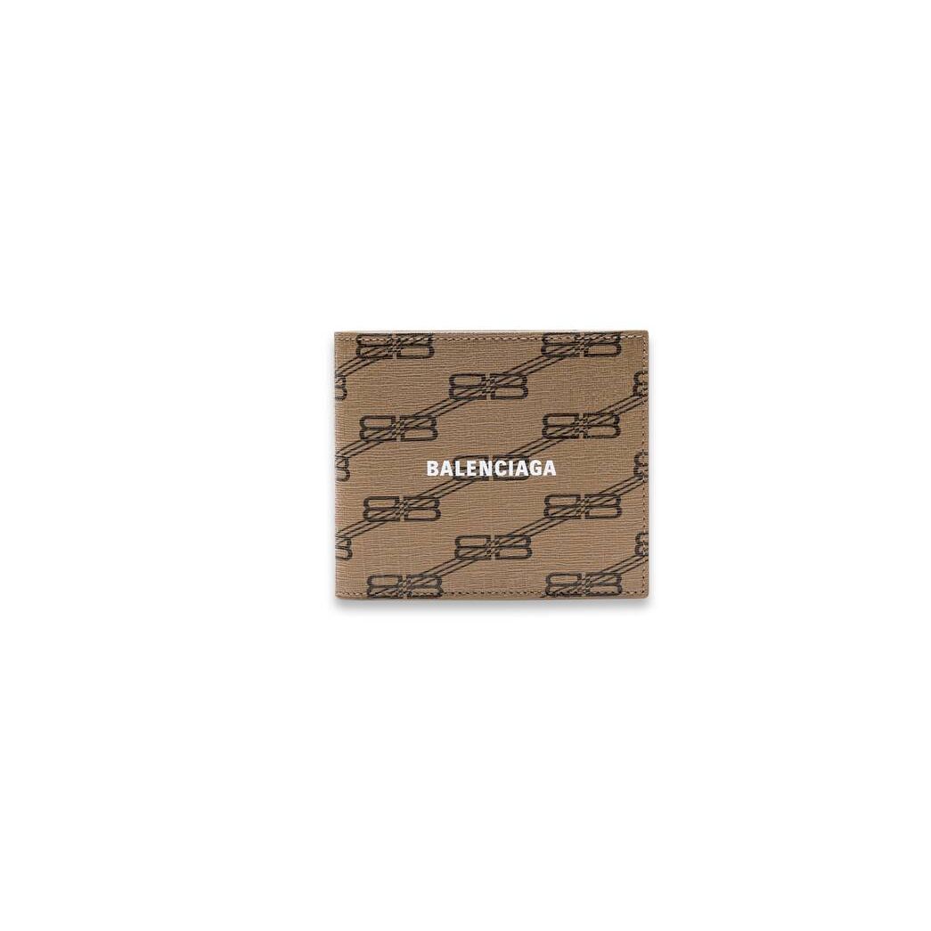 Men\'s Balenciaga Signature Square Folded Bb Monogram Coated Canvas Wallets Beige | 7312DVCQP