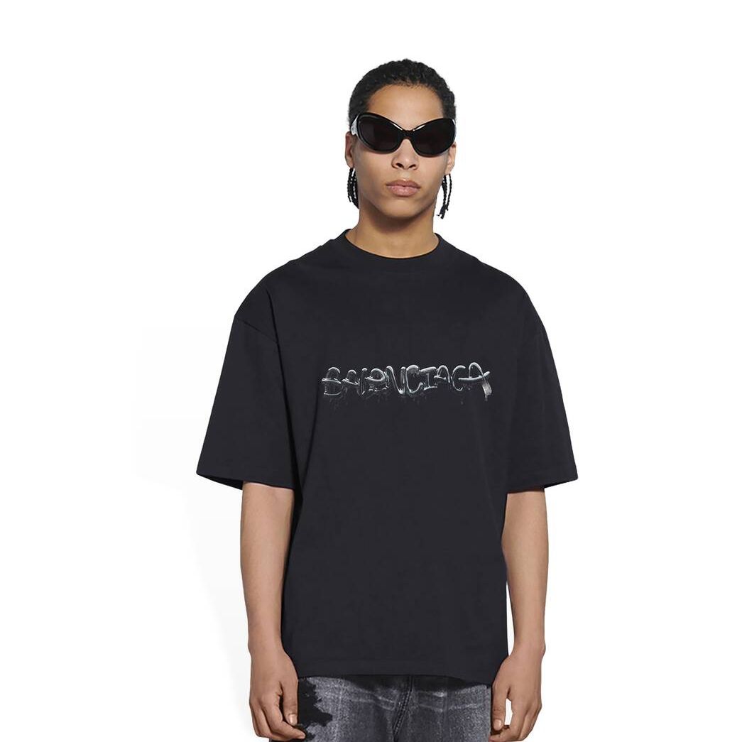 Men's Balenciaga Slime Medium Fit T Shirts Black | 7102FRPKS