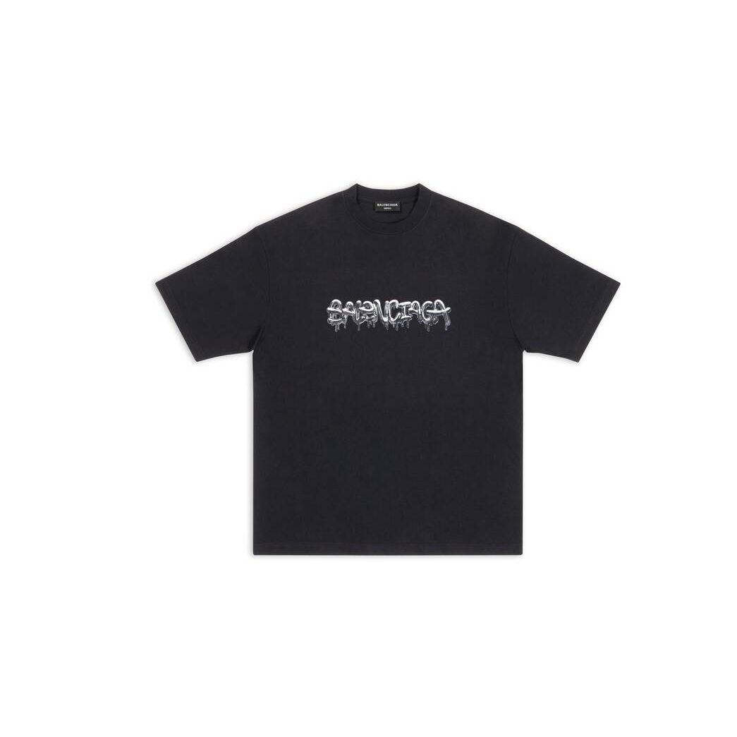 Men's Balenciaga Slime Medium Fit T Shirts Black | 7102FRPKS