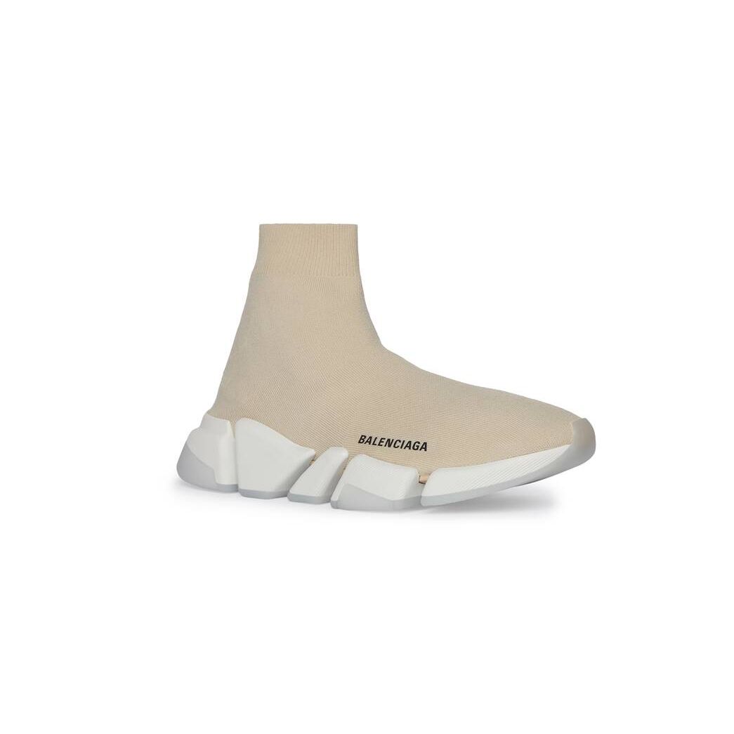 Men's Balenciaga Speed 2.0 Clear Sole Recycled Knit Sneakers Beige | 2690QNHPJ