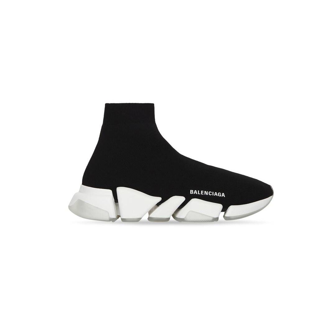 Men\'s Balenciaga Speed 2.0 Clear Sole Recycled Knit Sneakers Black / White | 8243EPVSJ