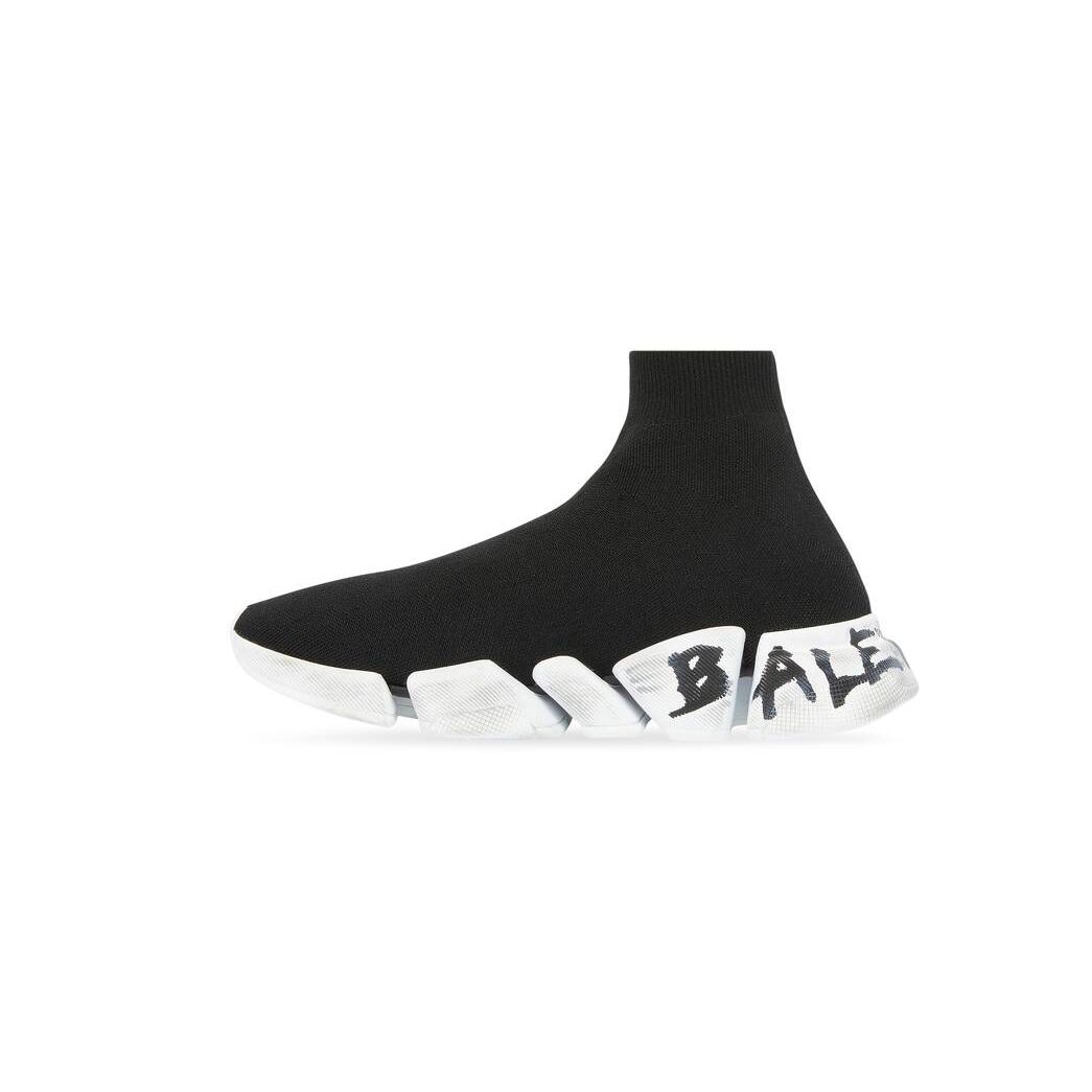 Men's Balenciaga Speed 2.0 Graffiti Recycled Knit Sneakers Black | 4375QFYGT