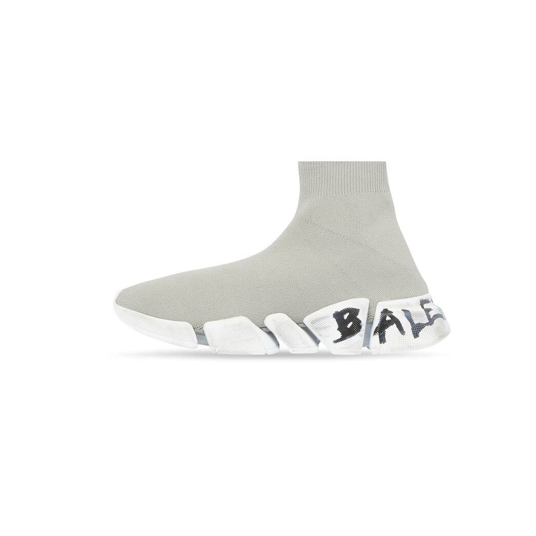 Men's Balenciaga Speed 2.0 Graffiti Recycled Knit Sneakers Grey | 7905GFTNC