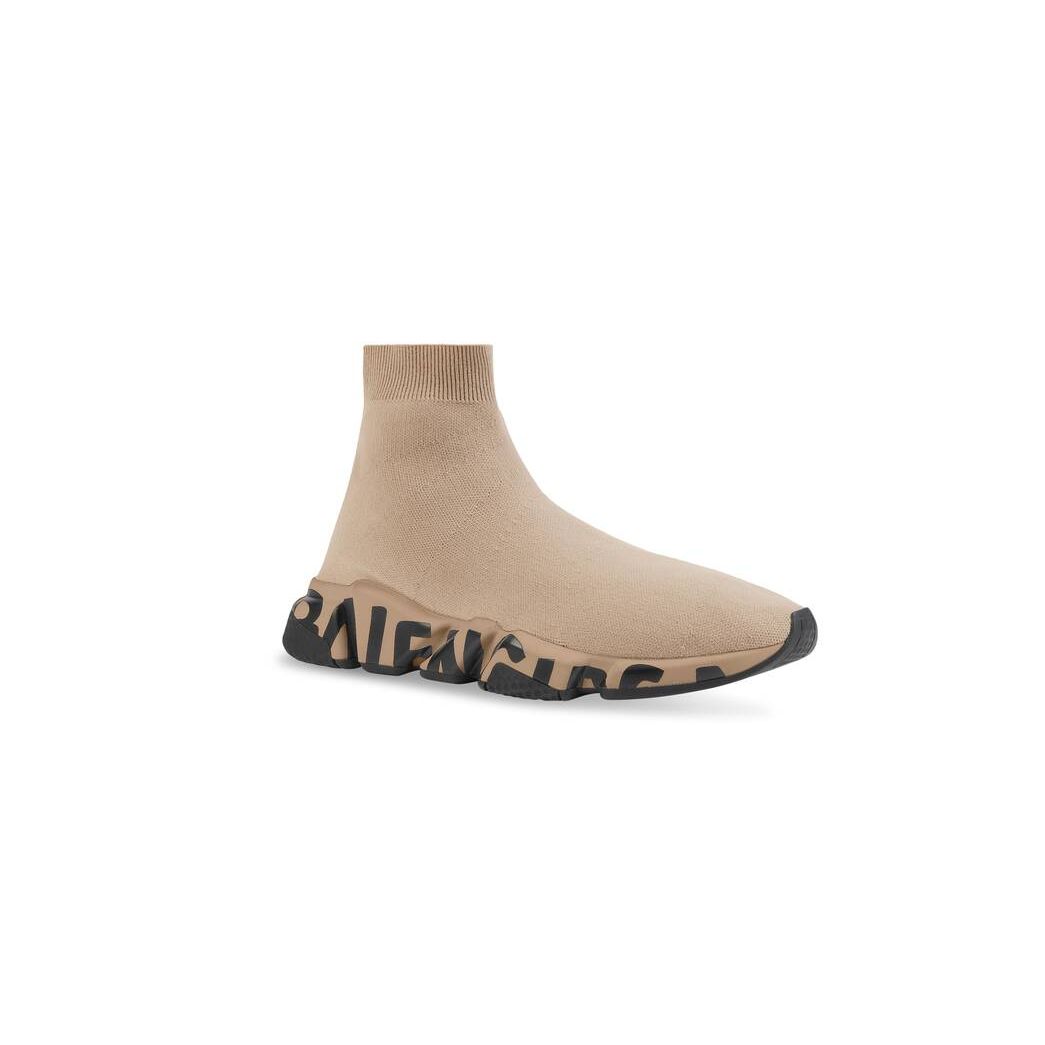 Men's Balenciaga Speed Recycled Knit Graffiti Sneakers Beige | 0187IDBZG