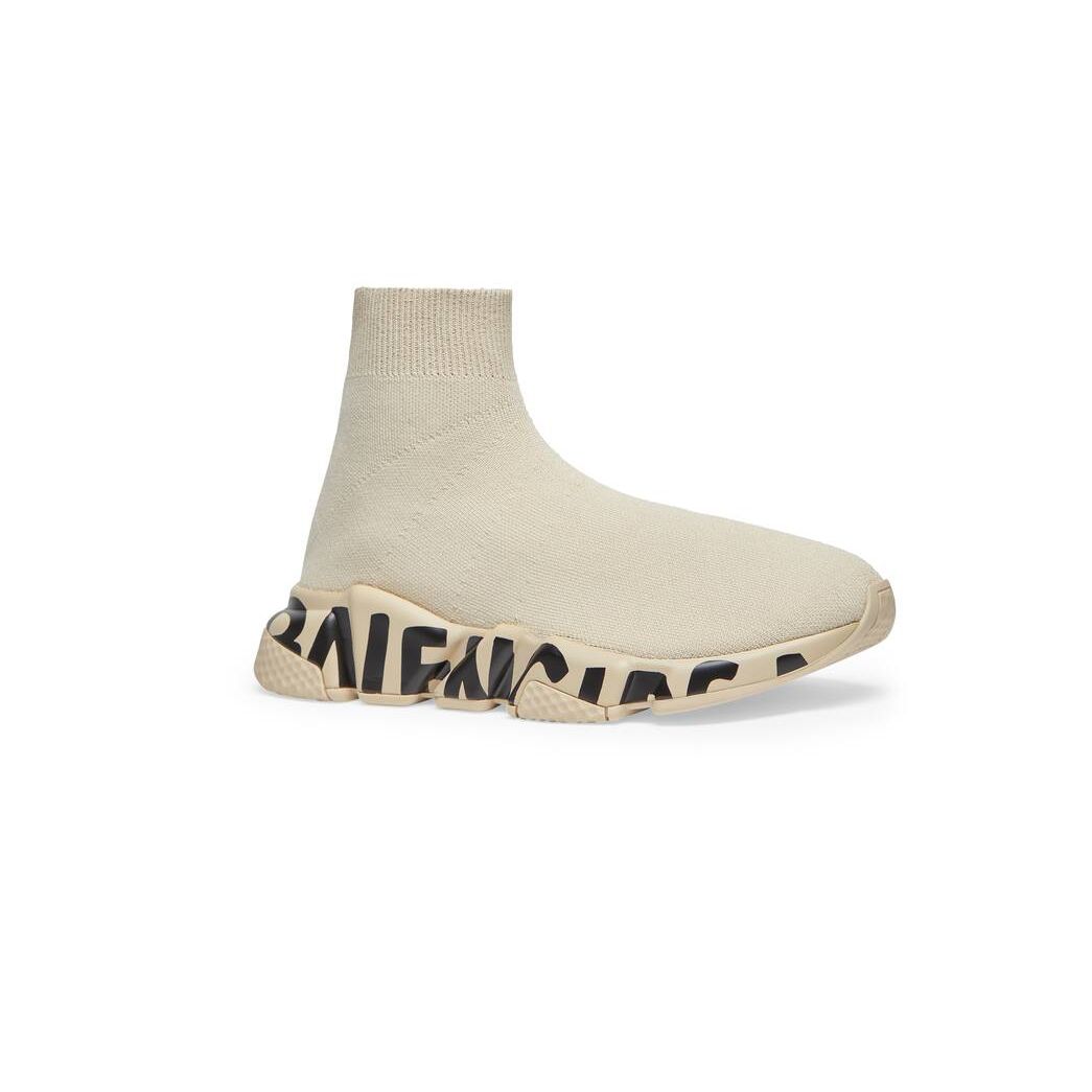 Men's Balenciaga Speed Recycled Knit Graffiti Sneakers Beige | 6458ZGRHY