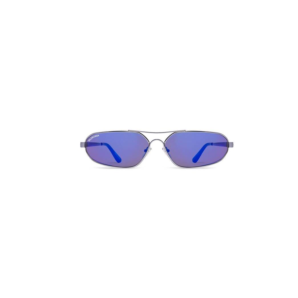 Men\'s Balenciaga Stretch Oval Sunglasses Blue | 5410KQMGY