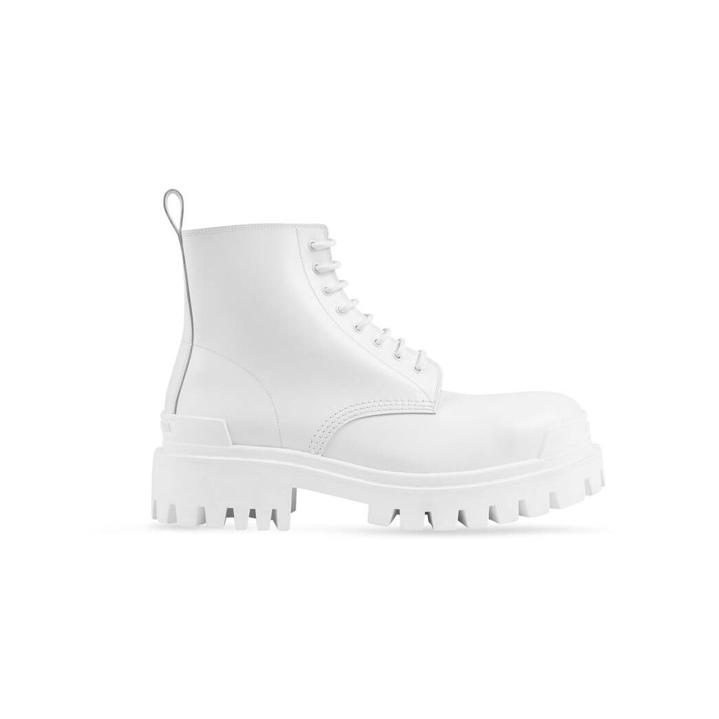 Men\'s Balenciaga Strike Lace Up Boots White | 2715QFADZ