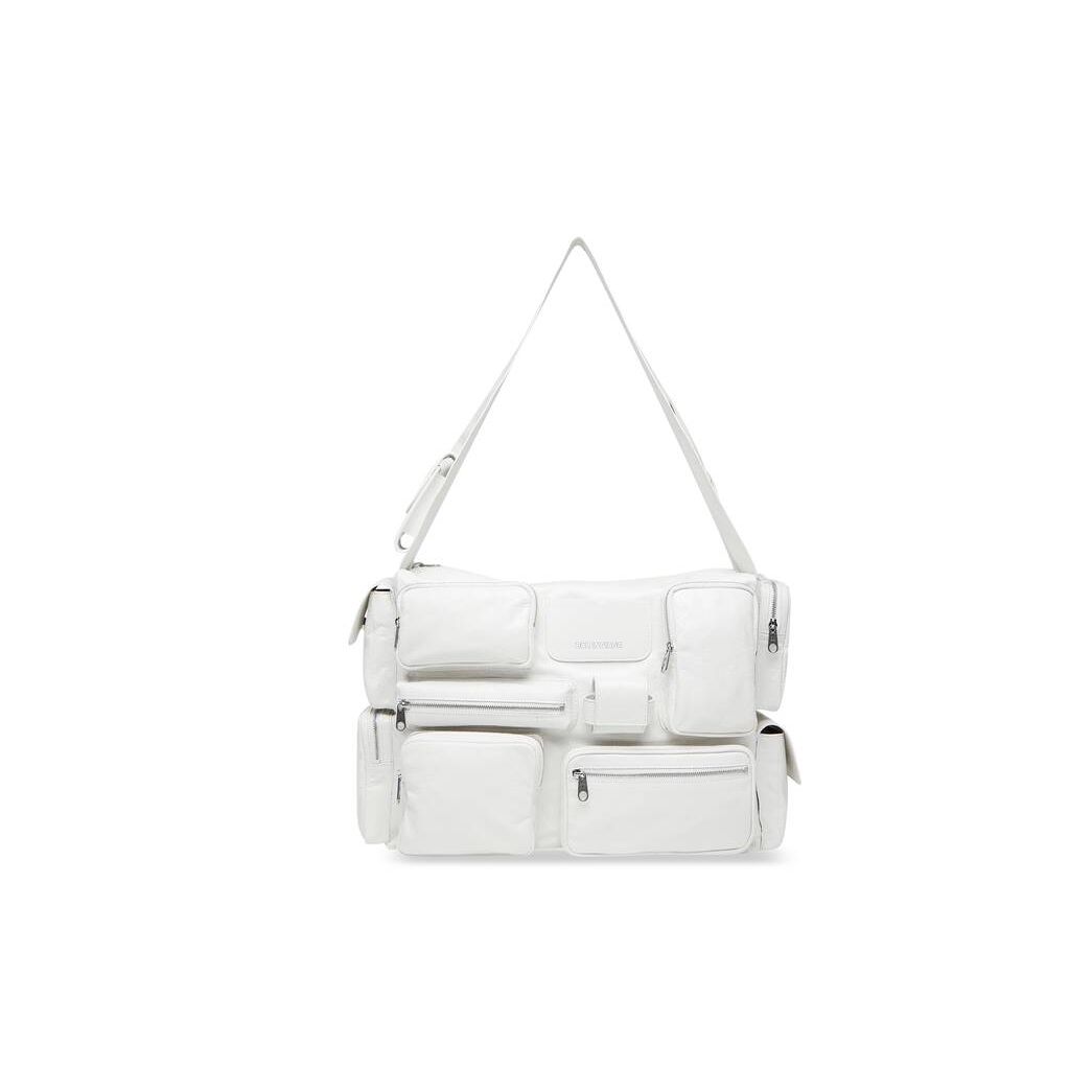 Men\'s Balenciaga Superbusy Large Sling Off Crossbody Bags White | 5034ARLYW