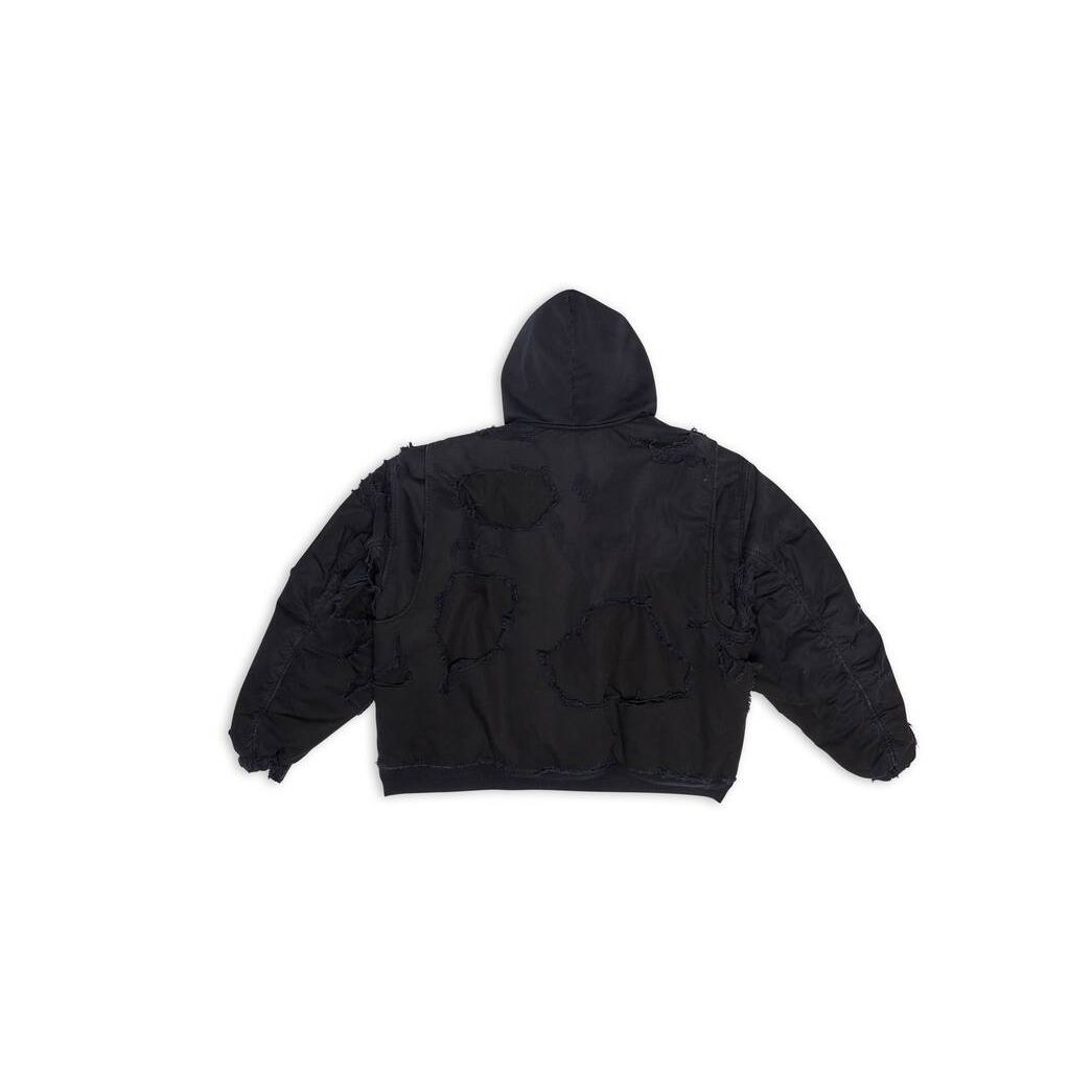 Men's Balenciaga Unity Destroyed Bomber Jackets Black | 8396SFZWP