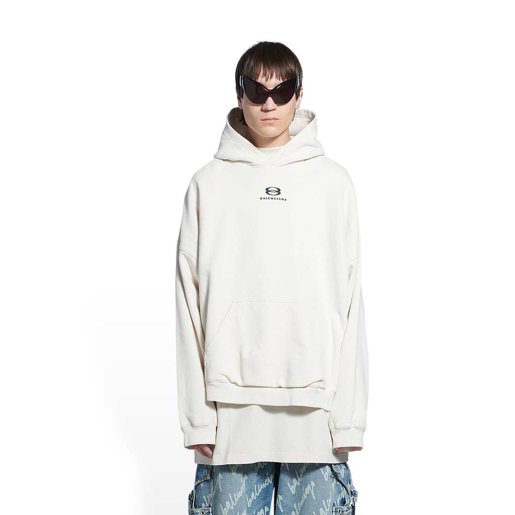 Men's Balenciaga Unity Wide Fit Hoodie White | 9387KMCLU