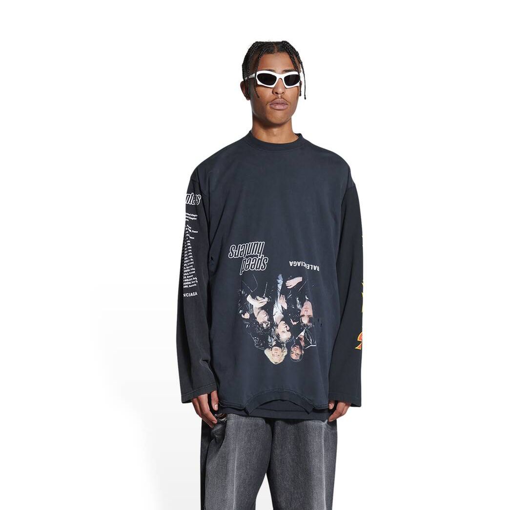 Men's Balenciaga Upside Down Long Sleeve T Shirts Black | 3281THZDR