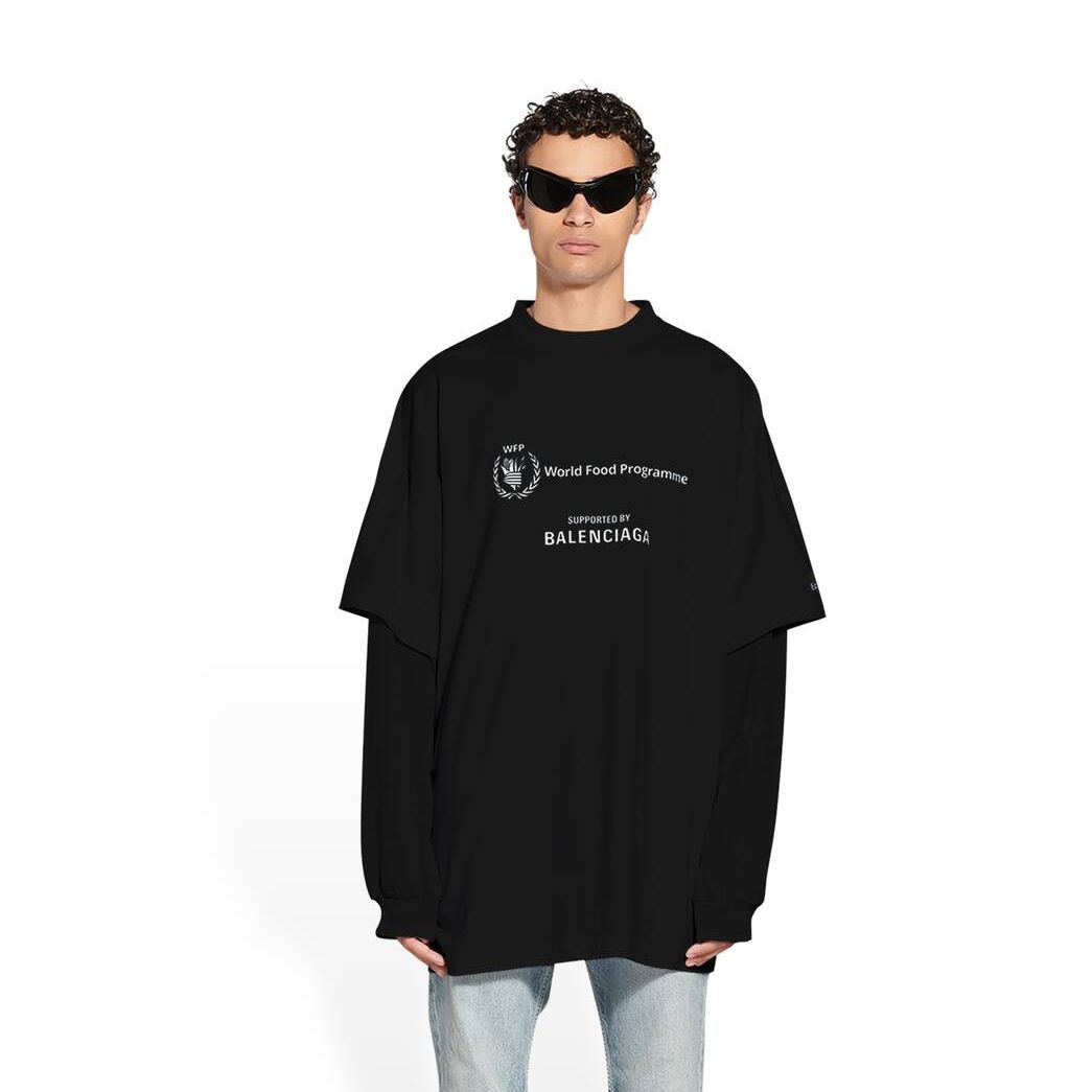 Men's Balenciaga Wfp Double Sleeves T Shirts Black | 0743EYNMU