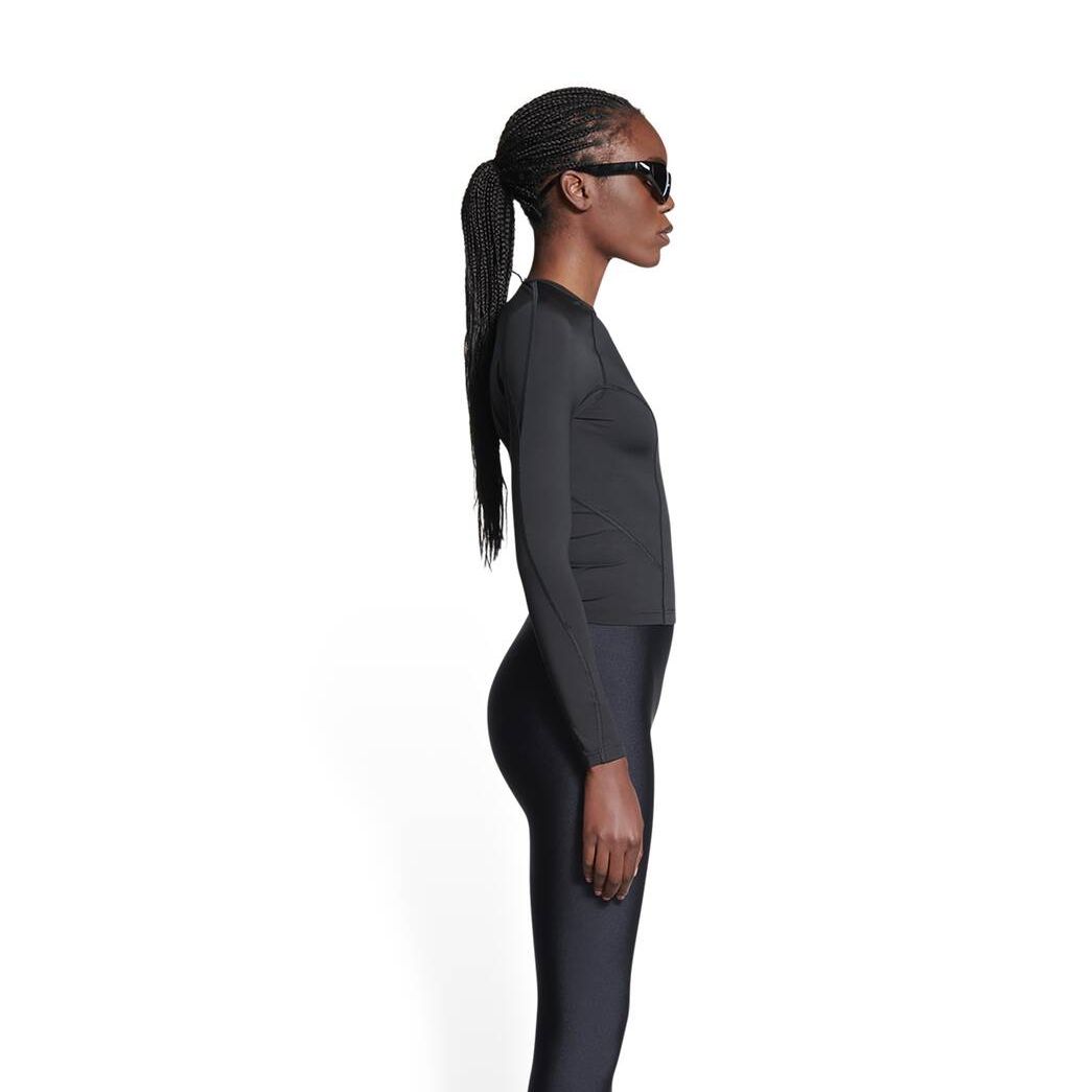 Women's Balenciaga 3b Sports Icon Fitted Long Sleeve Tops Black | 8576TJOVB