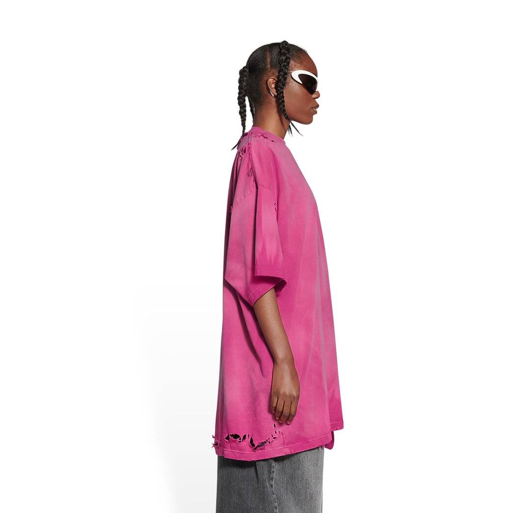 Women's Balenciaga 3b Sports Icon Repaired T Shirts Dark Pink | 8253KZEFS