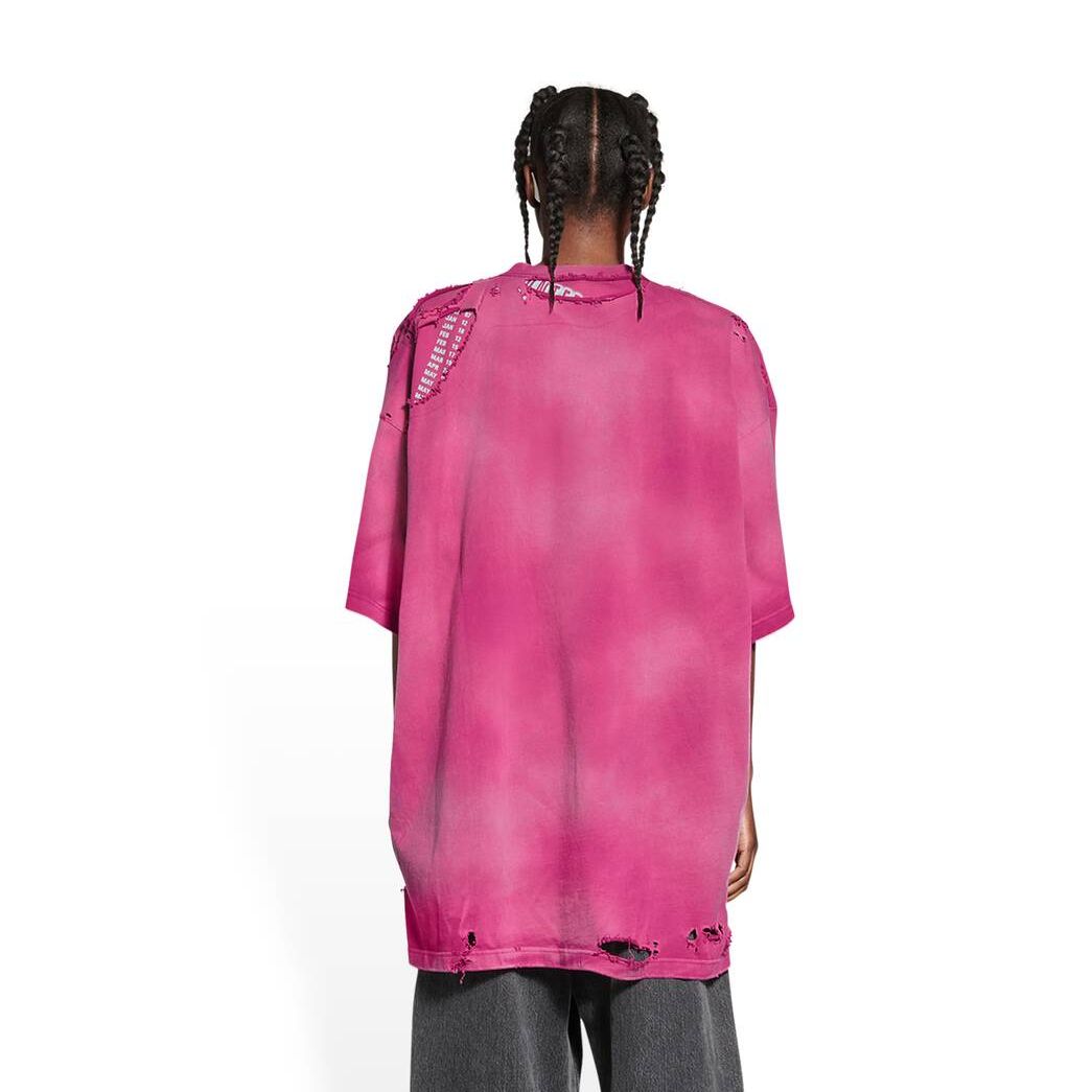 Women's Balenciaga 3b Sports Icon Repaired T Shirts Dark Pink | 8253KZEFS