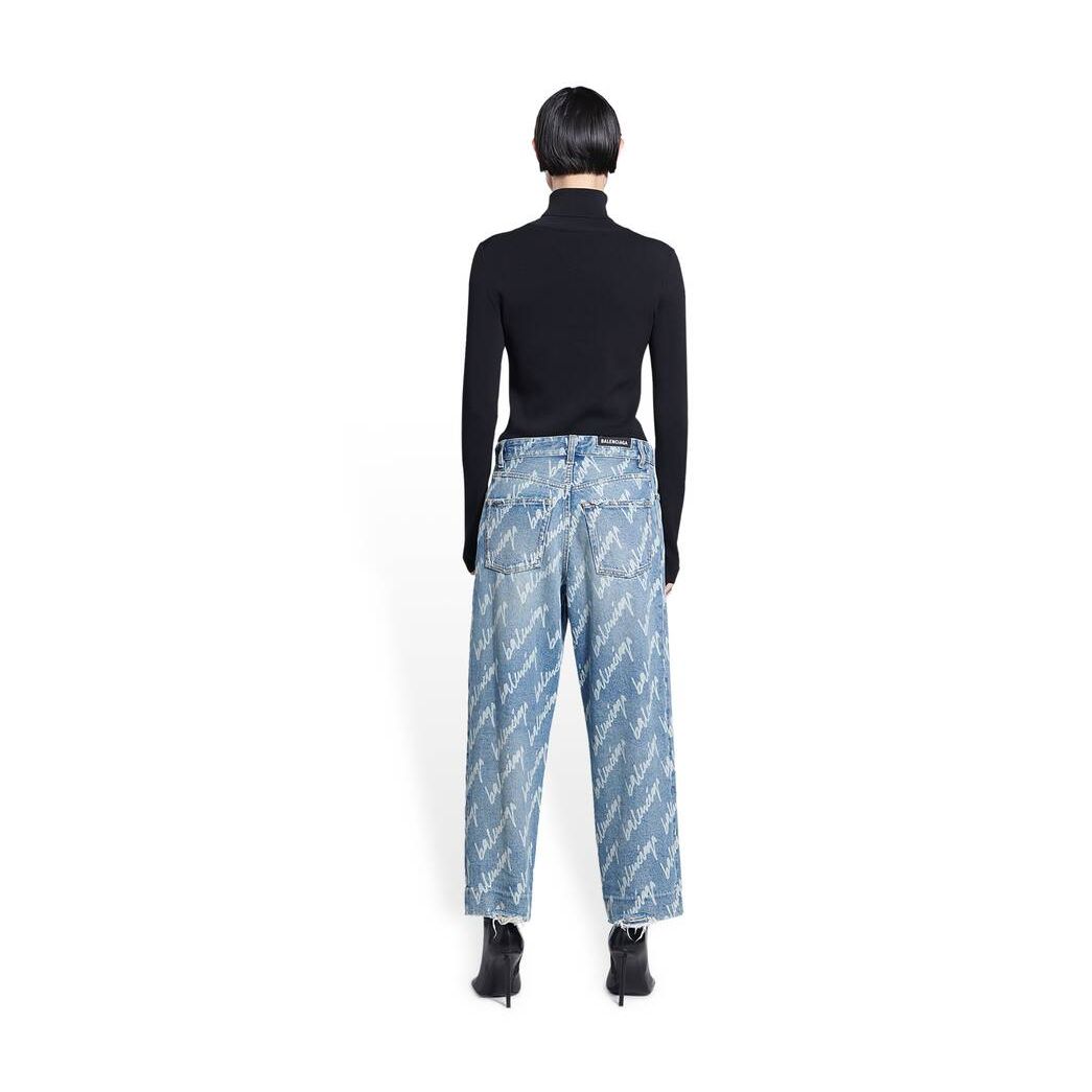 Women's Balenciaga Allover Logo Cropped Pants Indigo | 3520ROVTU