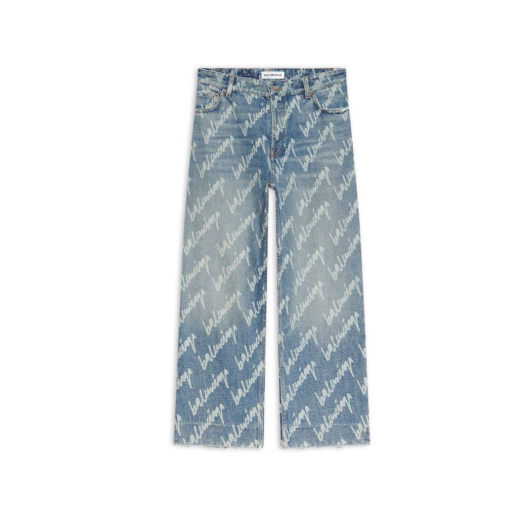 Women's Balenciaga Allover Logo Cropped Pants Indigo | 3520ROVTU