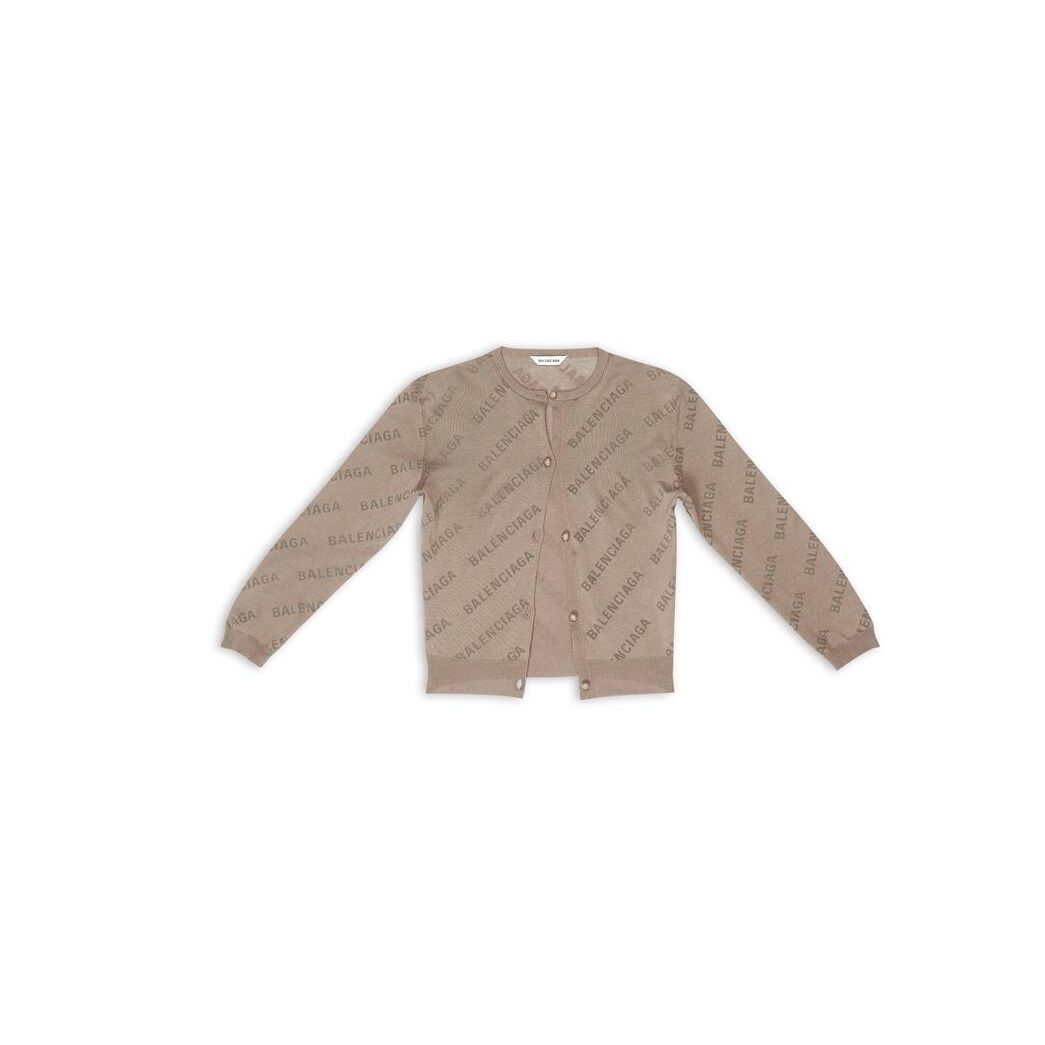 Women's Balenciaga Allover Logo Cropped Cardigan Knitwear Beige | 8679FUOBZ