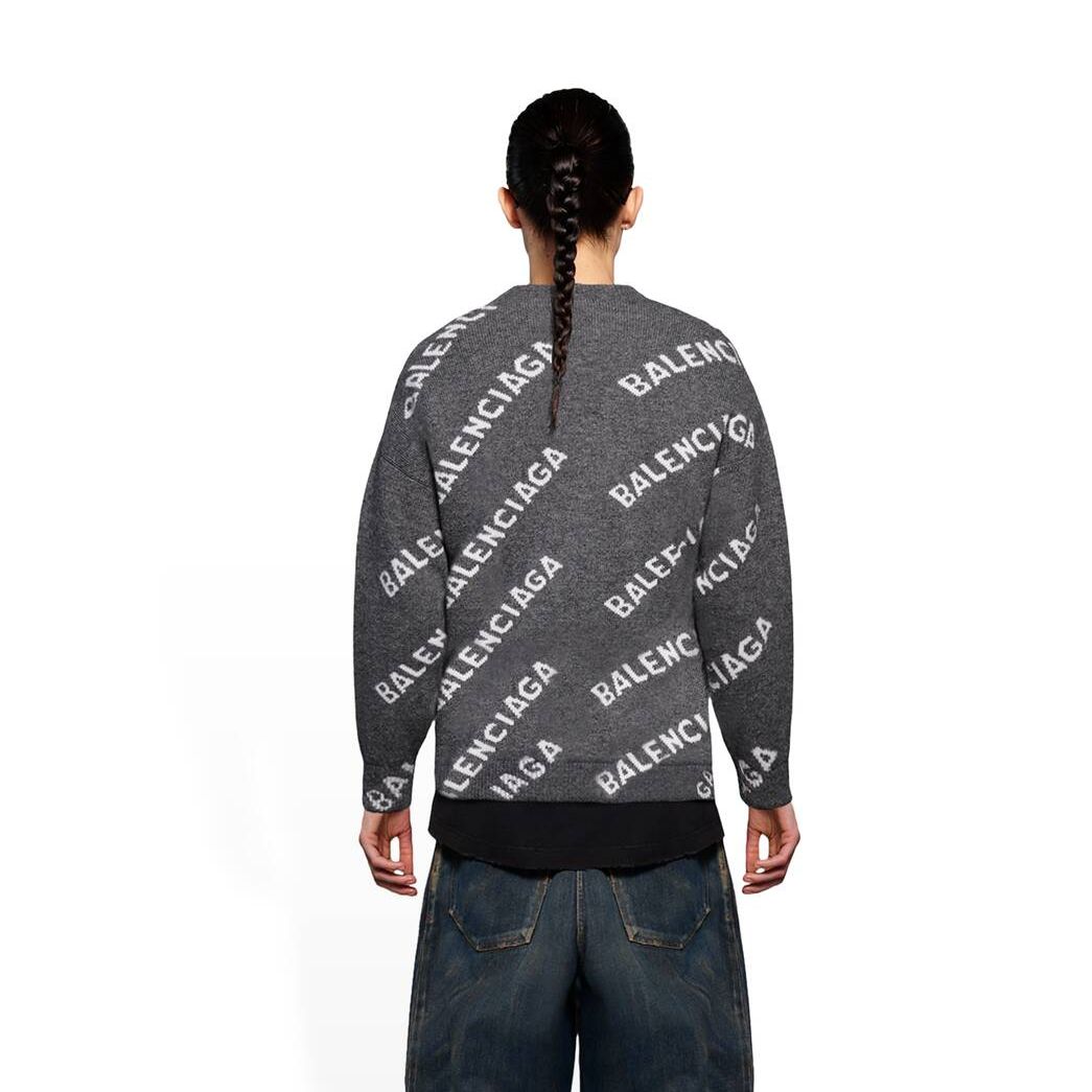 Women's Balenciaga Allover Logo Sweater Knitwear Dark Grey / White | 1834XJZEW