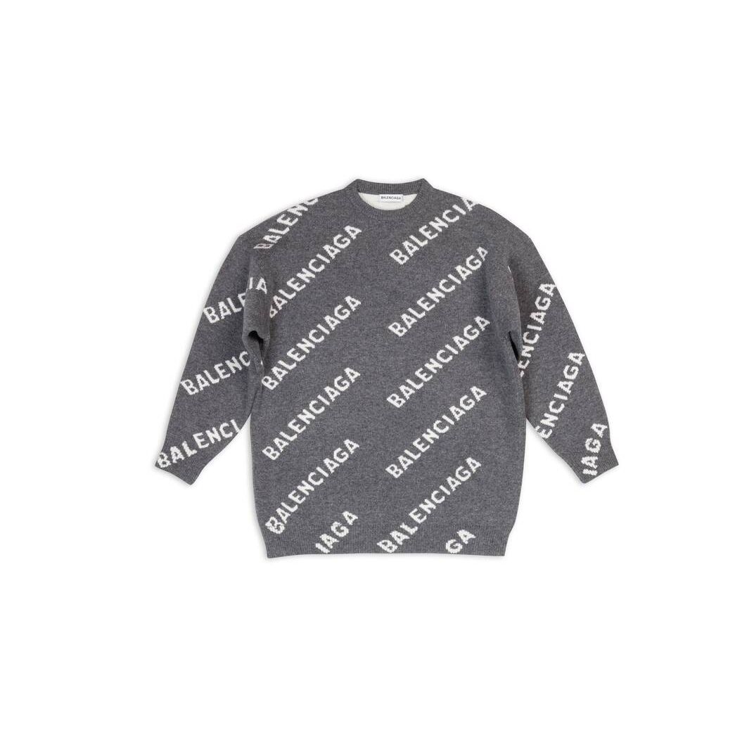 Women's Balenciaga Allover Logo Sweater Knitwear Dark Grey / White | 1834XJZEW