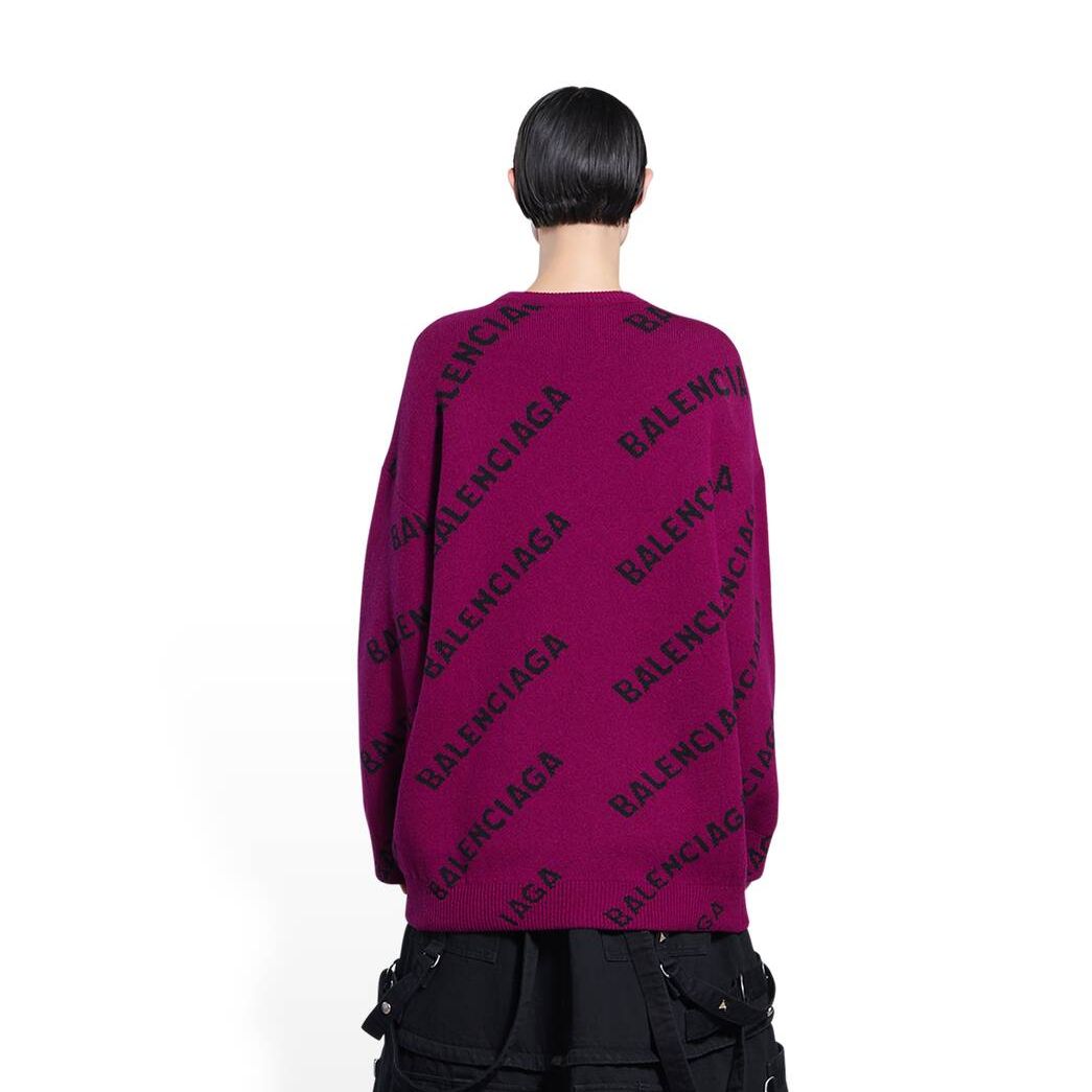 Women's Balenciaga Allover Logo Sweater Knitwear Purple | 4792PFQGU