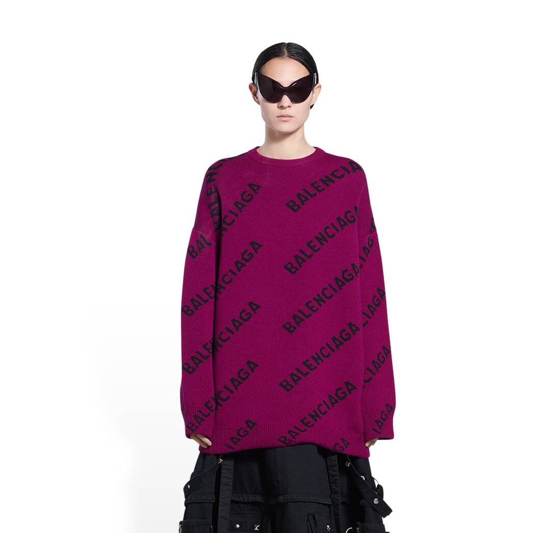 Women's Balenciaga Allover Logo Sweater Knitwear Purple | 4792PFQGU