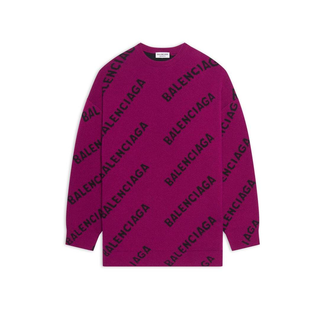 Women's Balenciaga Allover Logo Sweater Knitwear Purple | 4792PFQGU