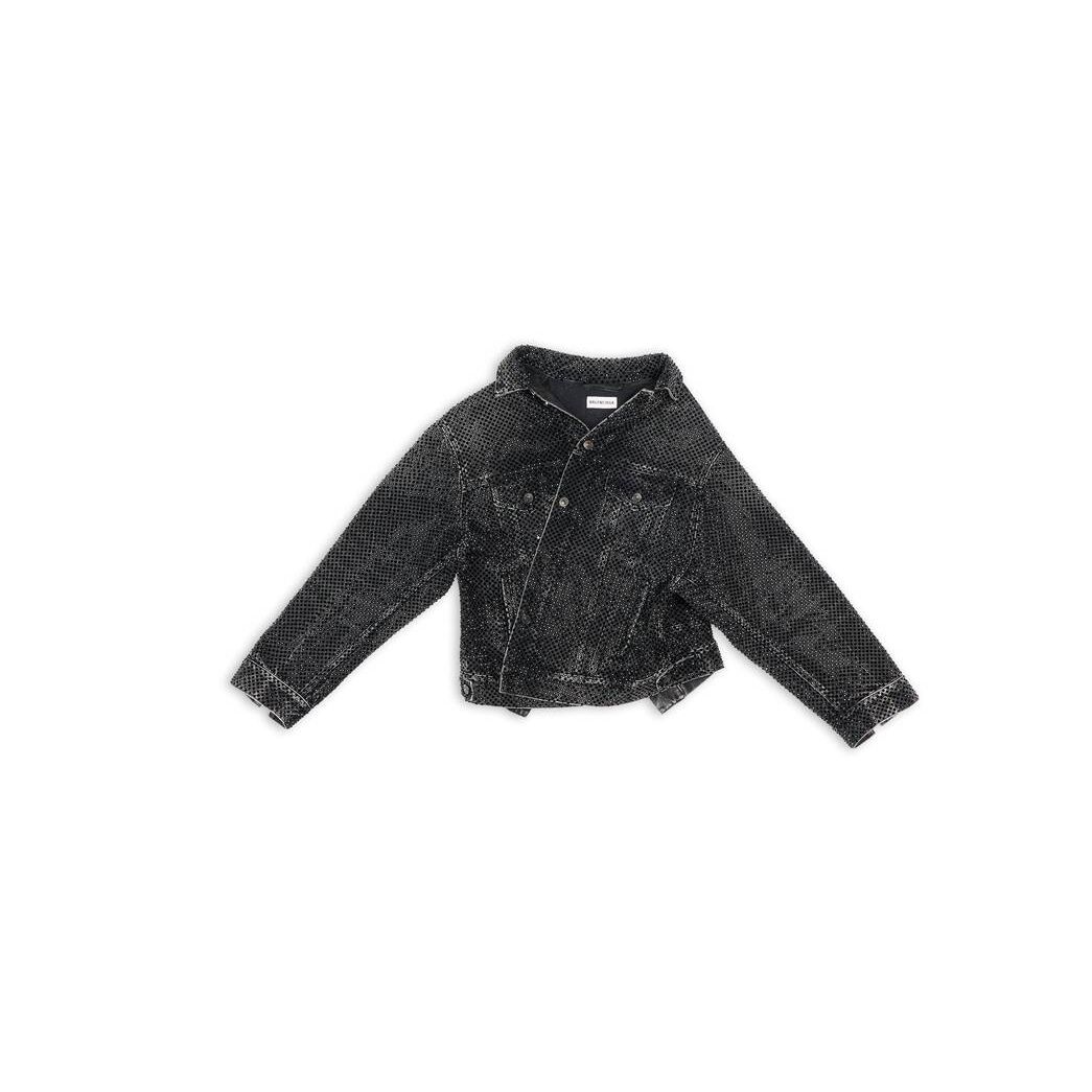 Women's Balenciaga Asymmetric With Rhinestones Jackets Black | 6739OZJDS