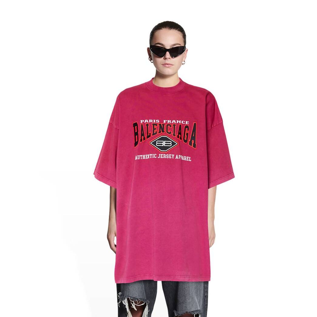 Women's Balenciaga B Authentic Large Fit T Shirts Pink | 7156CQBDT