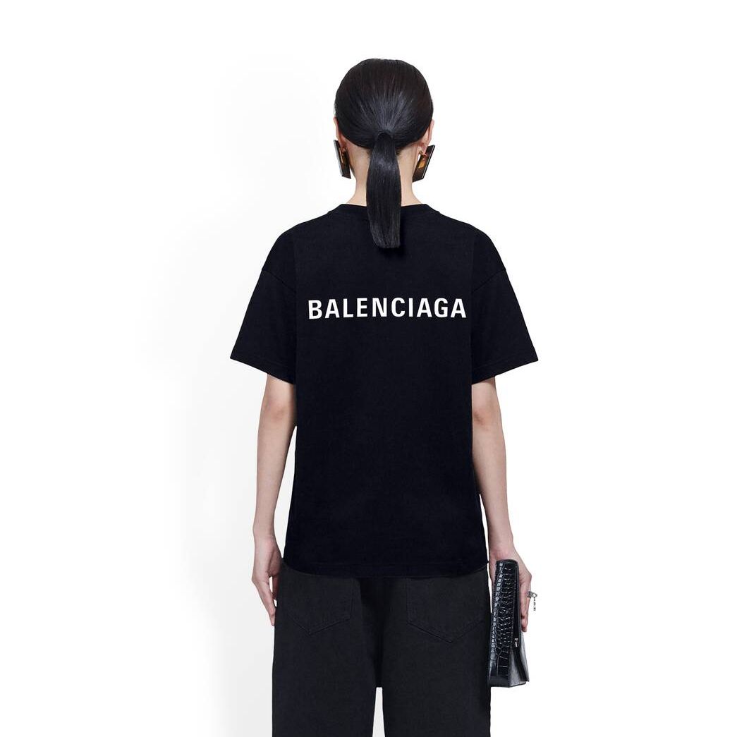 Women's Balenciaga Balenciaga Large Fit T Shirts Black | 8196WCFQT