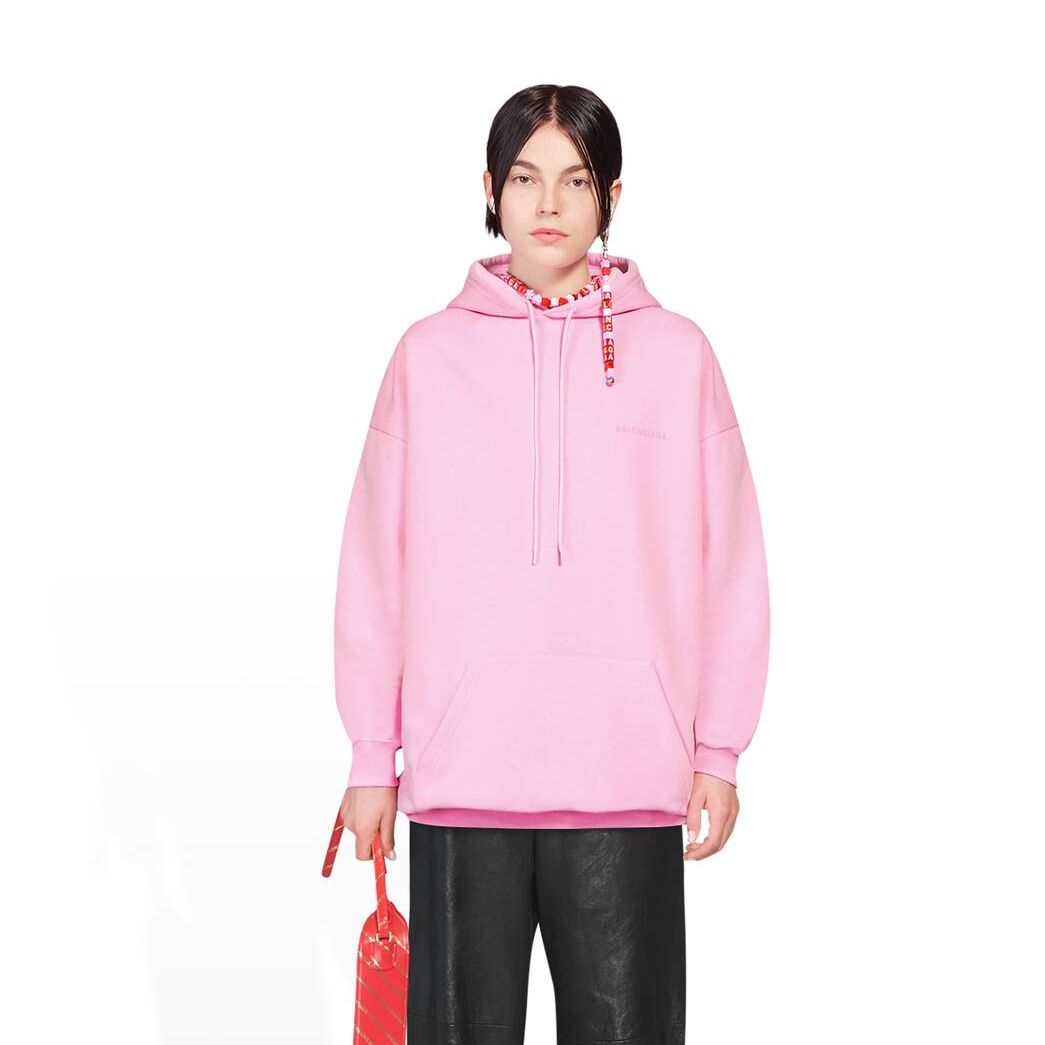 Women's Balenciaga Balenciaga Medium Fit Hoodie Pink / White | 0576VRAYH