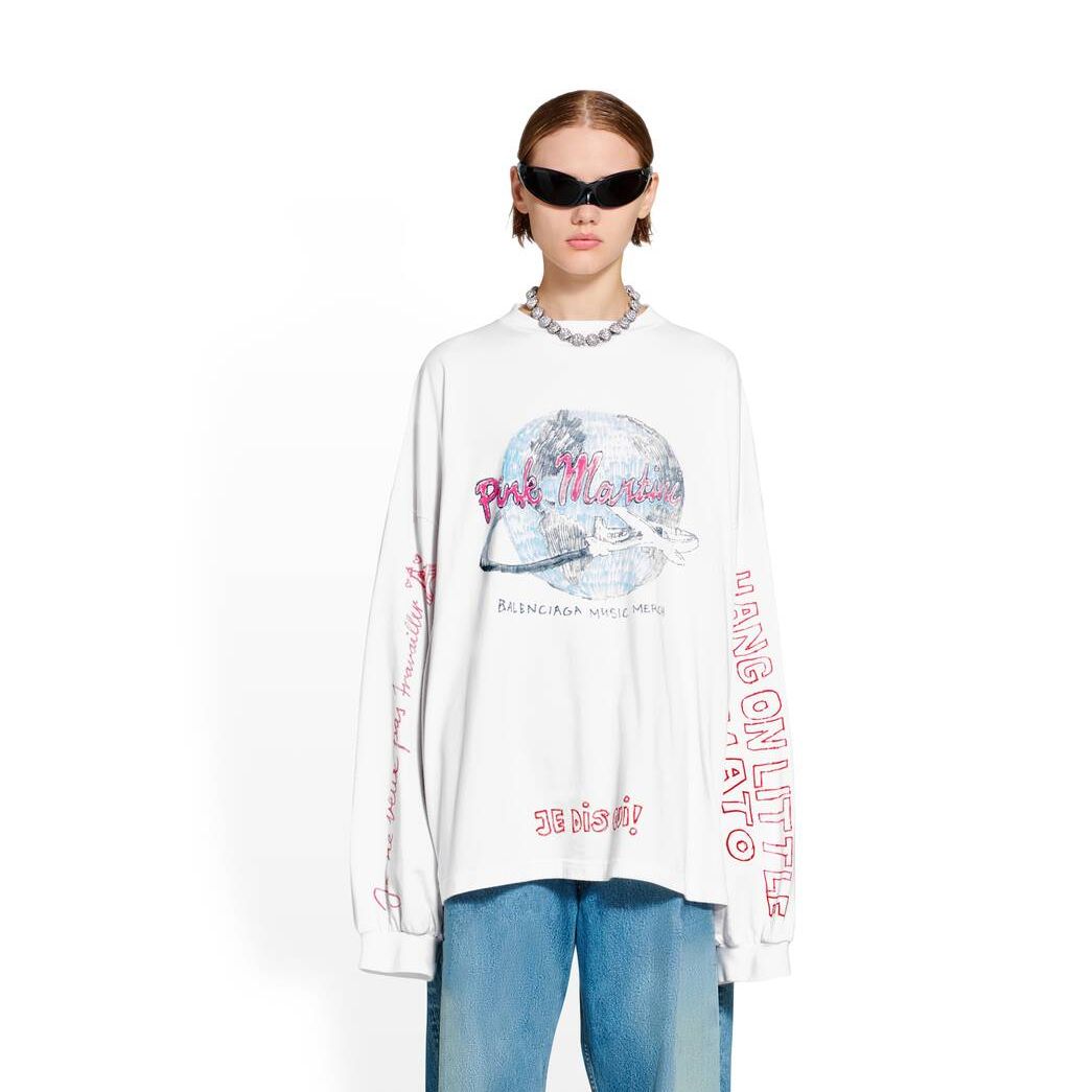 Women's Balenciaga Balenciaga Music Martini Merch Long Sleeve T Shirts Light Beige | 0584ZGXJK