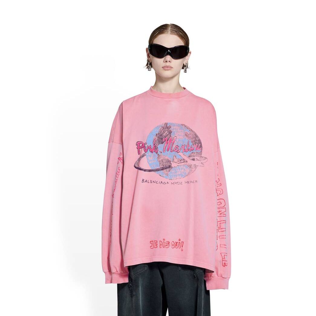 Women\'s Balenciaga Balenciaga Music Martini Merch Long Sleeve T Shirts Pink | 0853TSAOJ