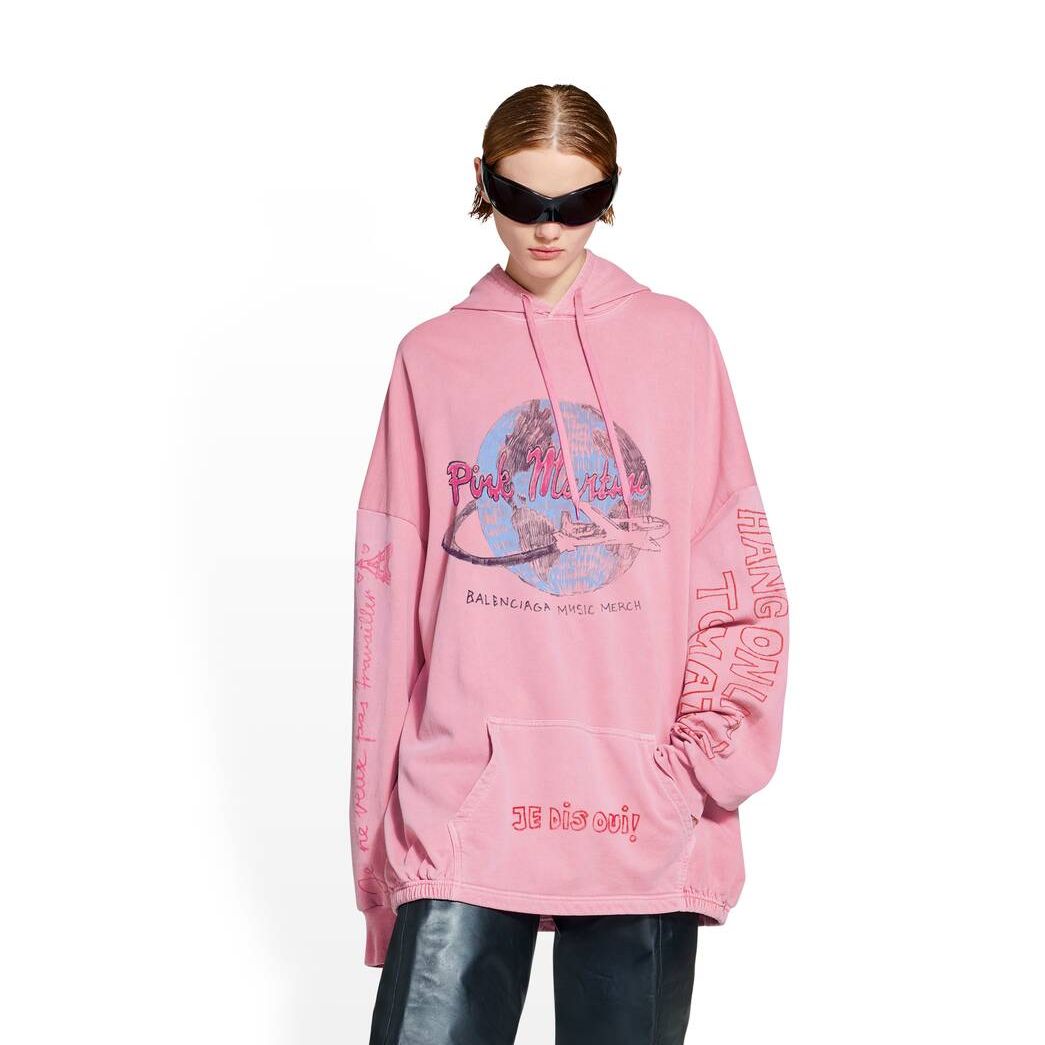 Women's Balenciaga Balenciaga Music Martini Merch Elastic Hem Oversized Hoodie Pink | 8239WPLKC