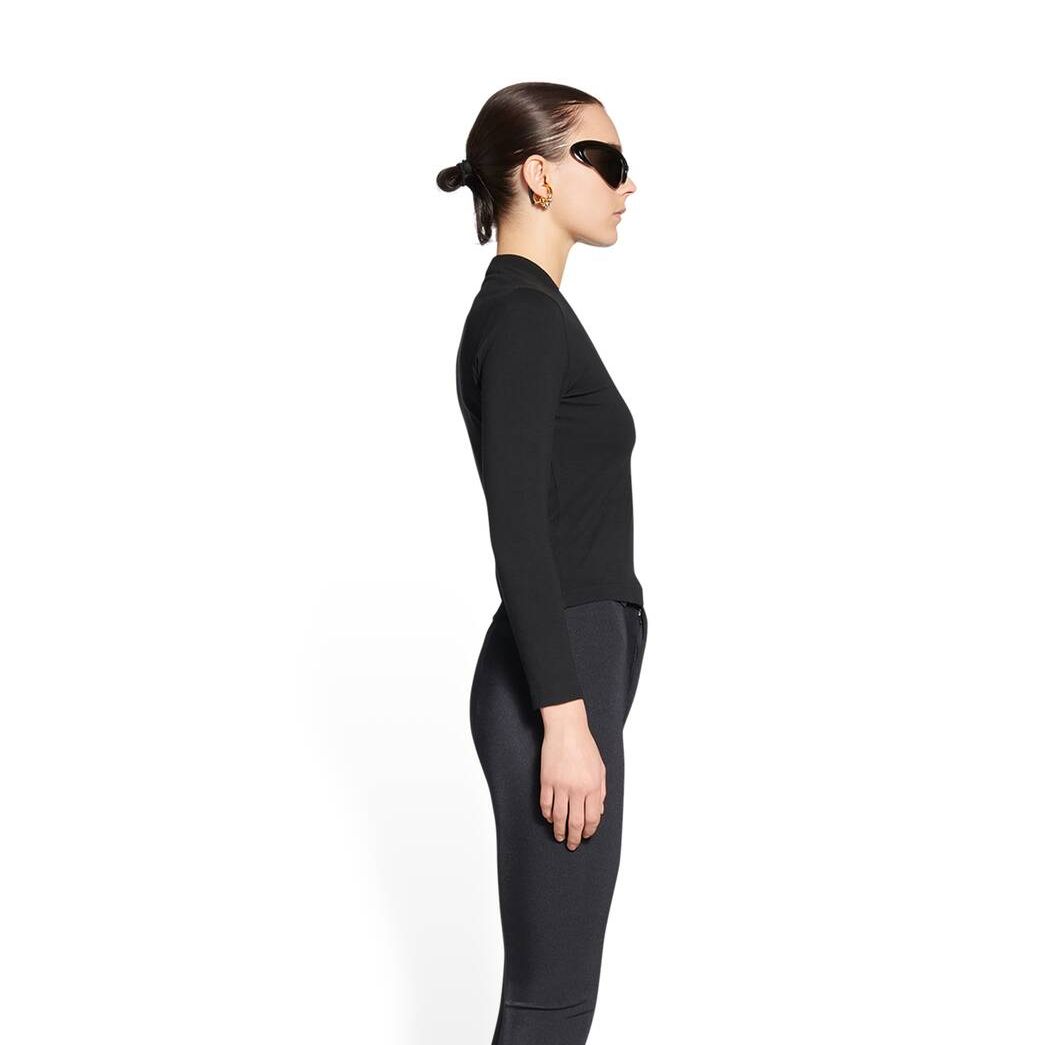 Women's Balenciaga Balenciaga Tab Fitted V-neck Long Sleeve T Shirts Black | 4301DMYEC