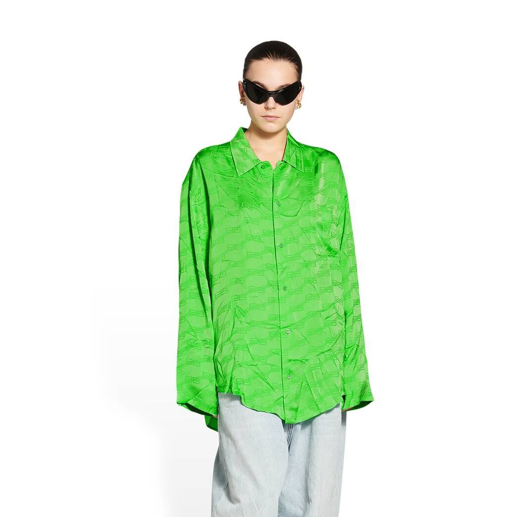 Women's Balenciaga Bb Monogram Minimal Shirt Tops Green | 7091SXRPN