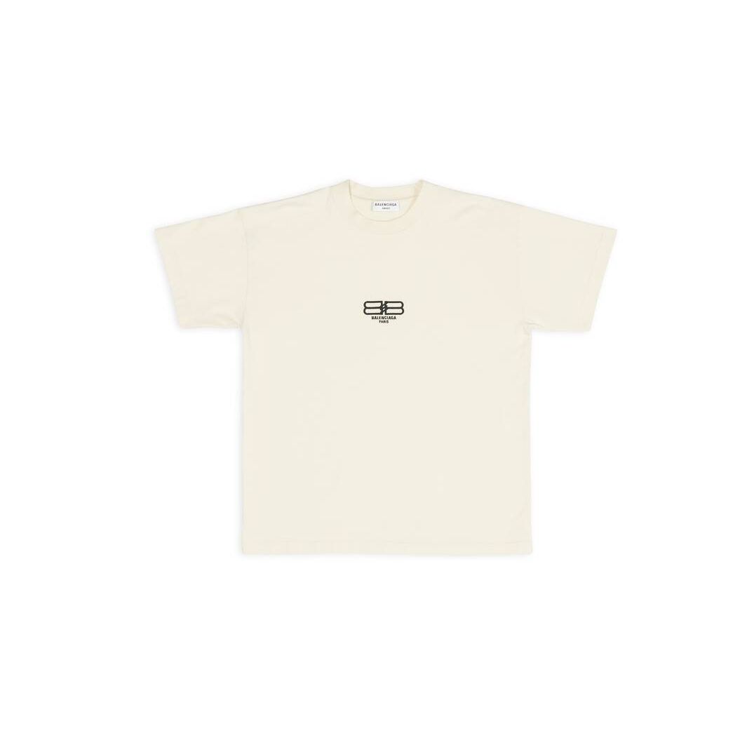 Women's Balenciaga Bb Paris Icon Medium Fit T Shirts Cream | 6859VNDPX