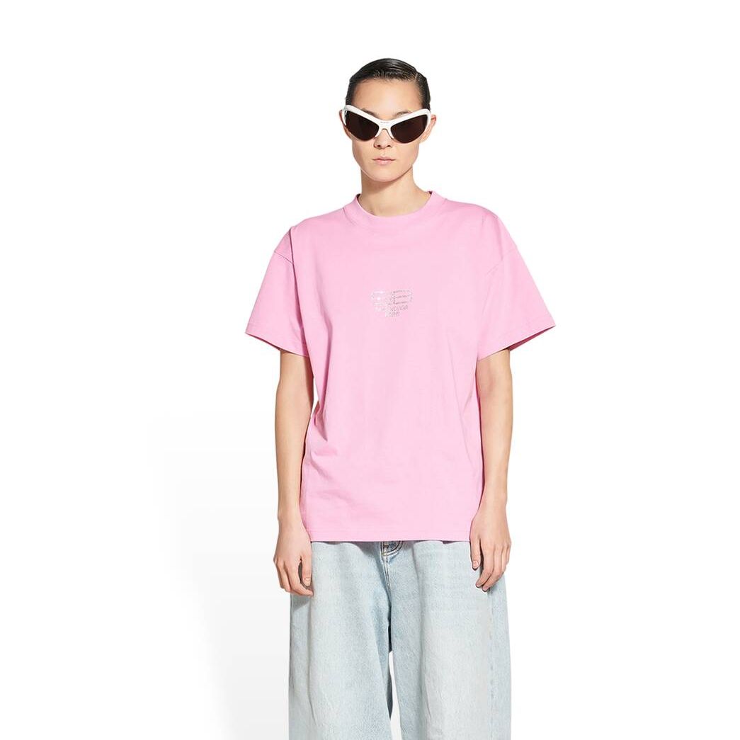 Women's Balenciaga Bb Paris Icon Medium Fit T Shirts Pink | 9162SYVMW