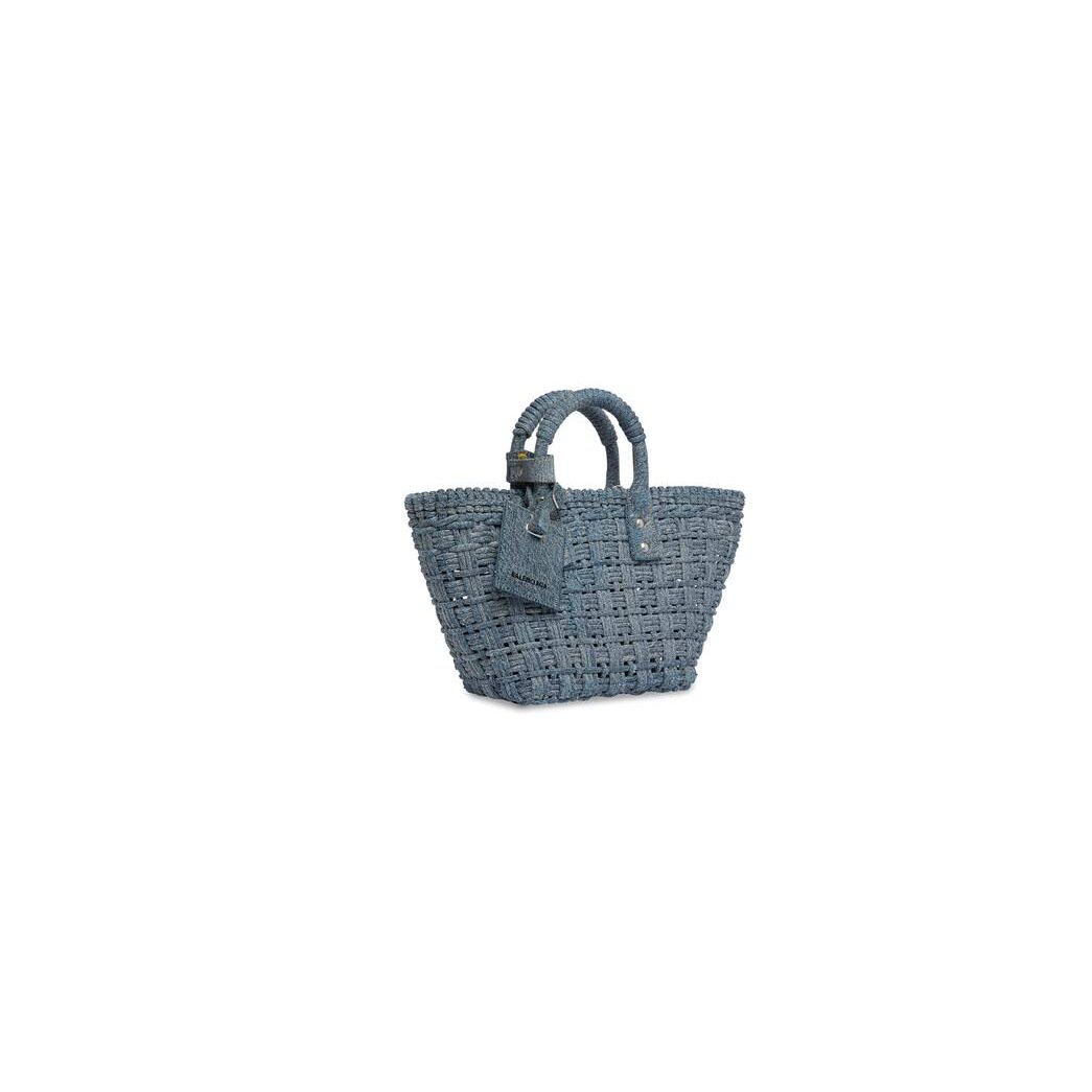 Women's Balenciaga Bistro Xs Basket With Strap Tote Bags Blue | 3714IMHBX