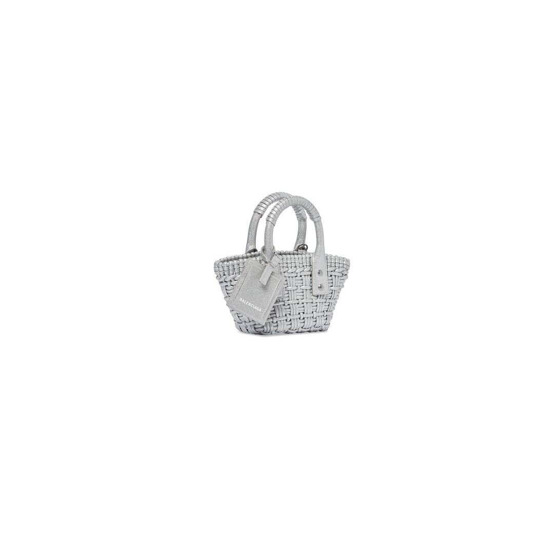 Women's Balenciaga Bistro Xxs Basket Strap Glitter Material Mini Bag Silver | 5967FYCJX