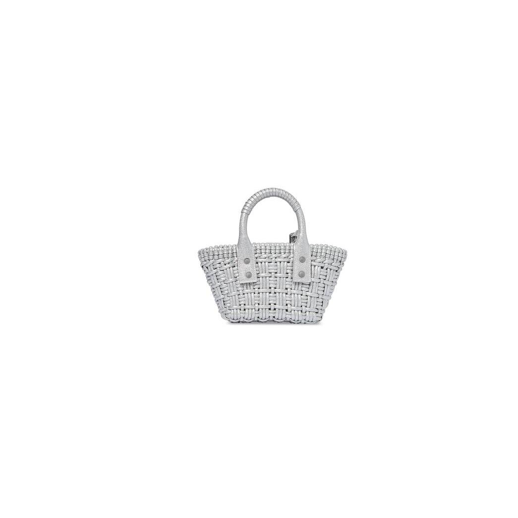 Women's Balenciaga Bistro Xxs Basket Strap Glitter Material Mini Bag Silver | 5967FYCJX