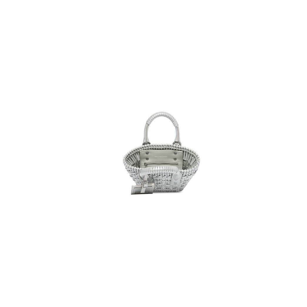 Women's Balenciaga Bistro Xxs Basket Strap Glitter Material Mini Bag Silver | 5967FYCJX