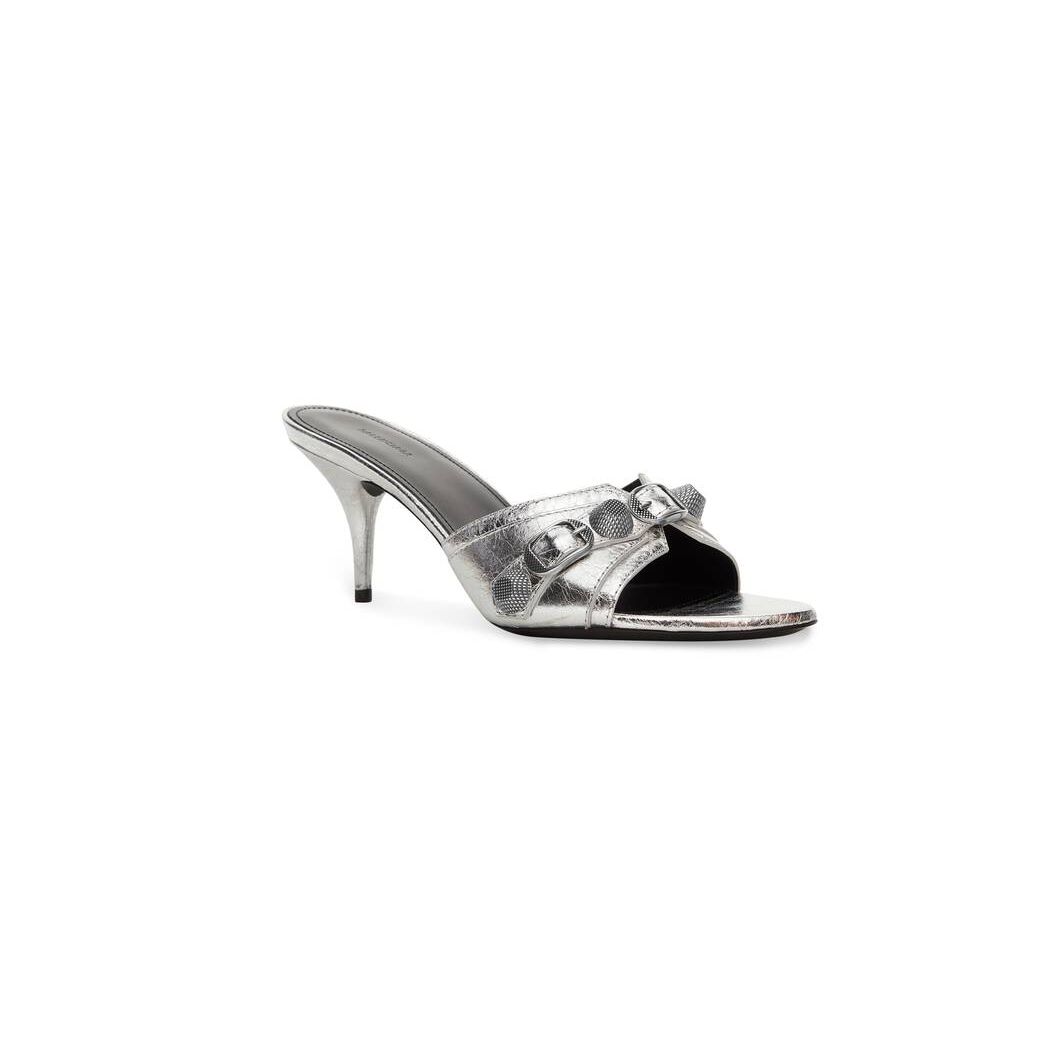 Women's Balenciaga Cagole 70mm Metallized Pumps Silver | 6715CFXBI