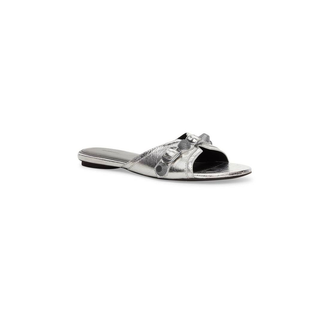 Women's Balenciaga Cagole Metallized Sandals Silver | 9236IQJWE