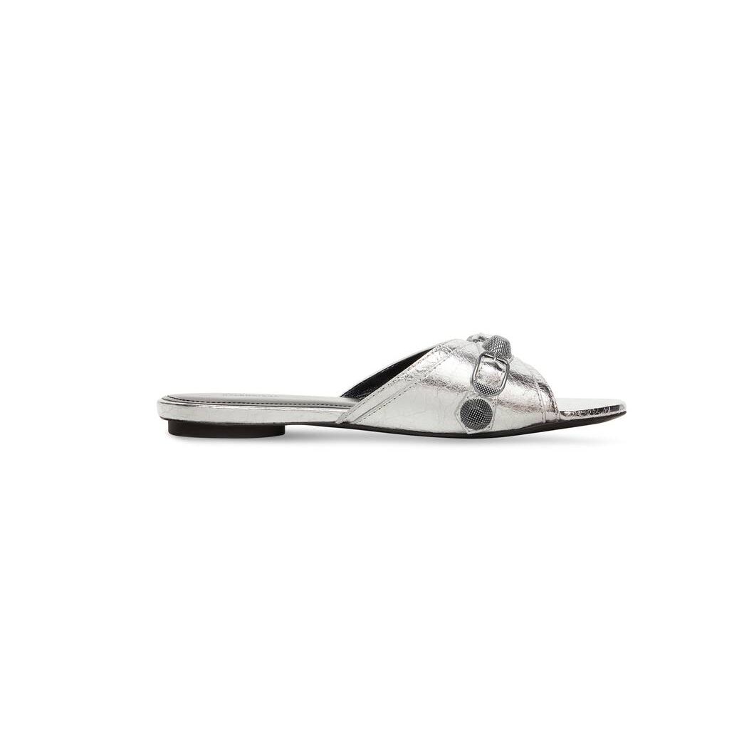 Women\'s Balenciaga Cagole Metallized Sandals Silver | 9236IQJWE